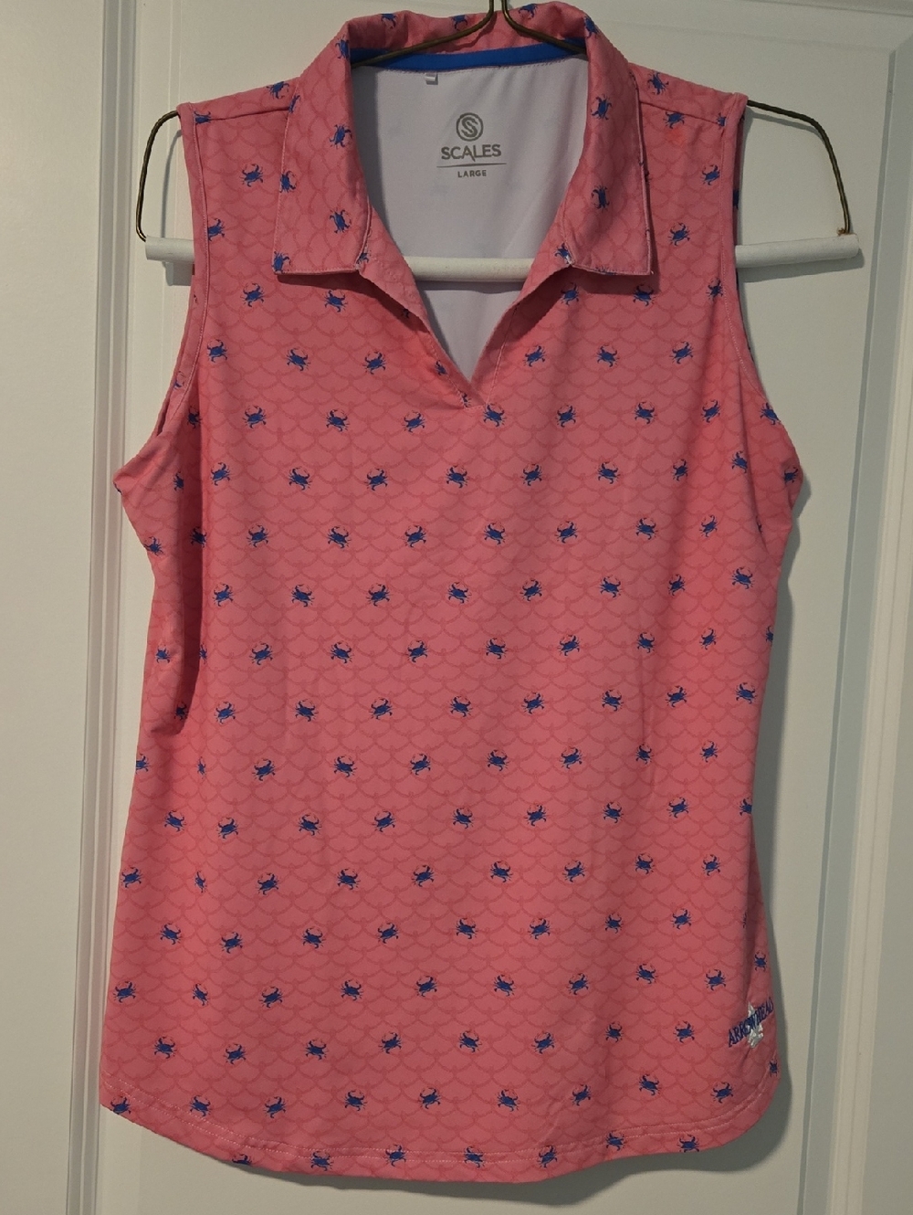 Scales Pink Sleeveless Polo  with Blue Crab Motif